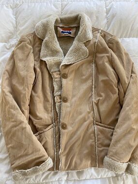 Vintage Beige Sherpa-Lined Button Jacket